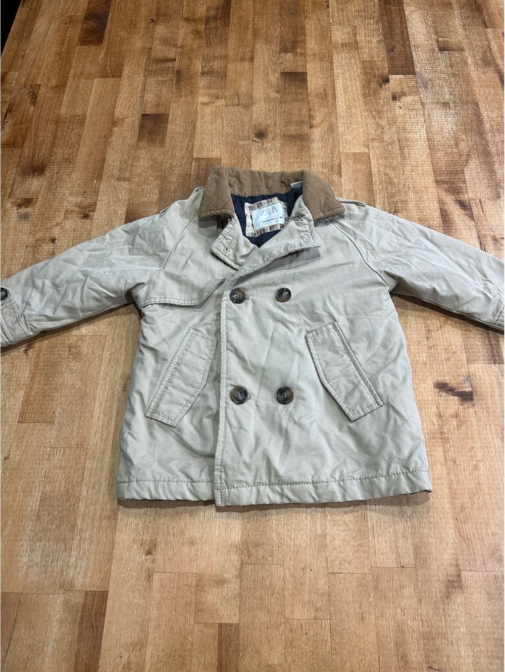 ZARA Toddler Boys Beige Double-Breasted Coat Size 18-24 Months